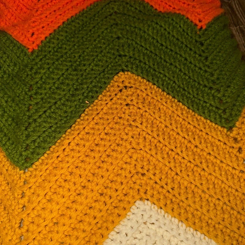Handmade Crochet Multicolor Chevron Knit Fall Autumn Granny Cottagecore Winter